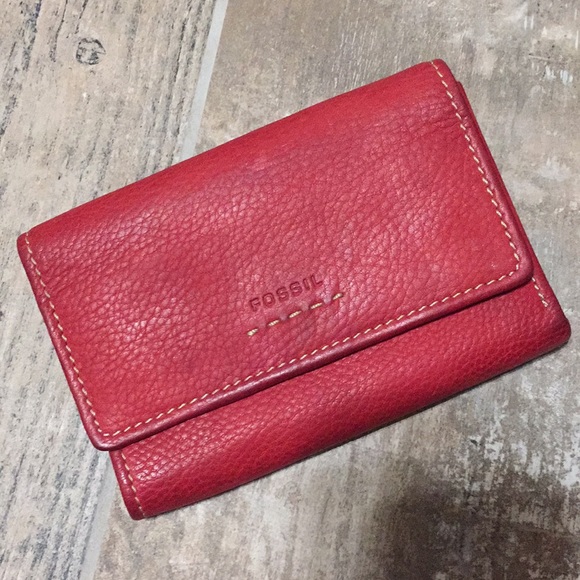 Fossil Handbags - Fossil Red Trifold Leather Wallet
